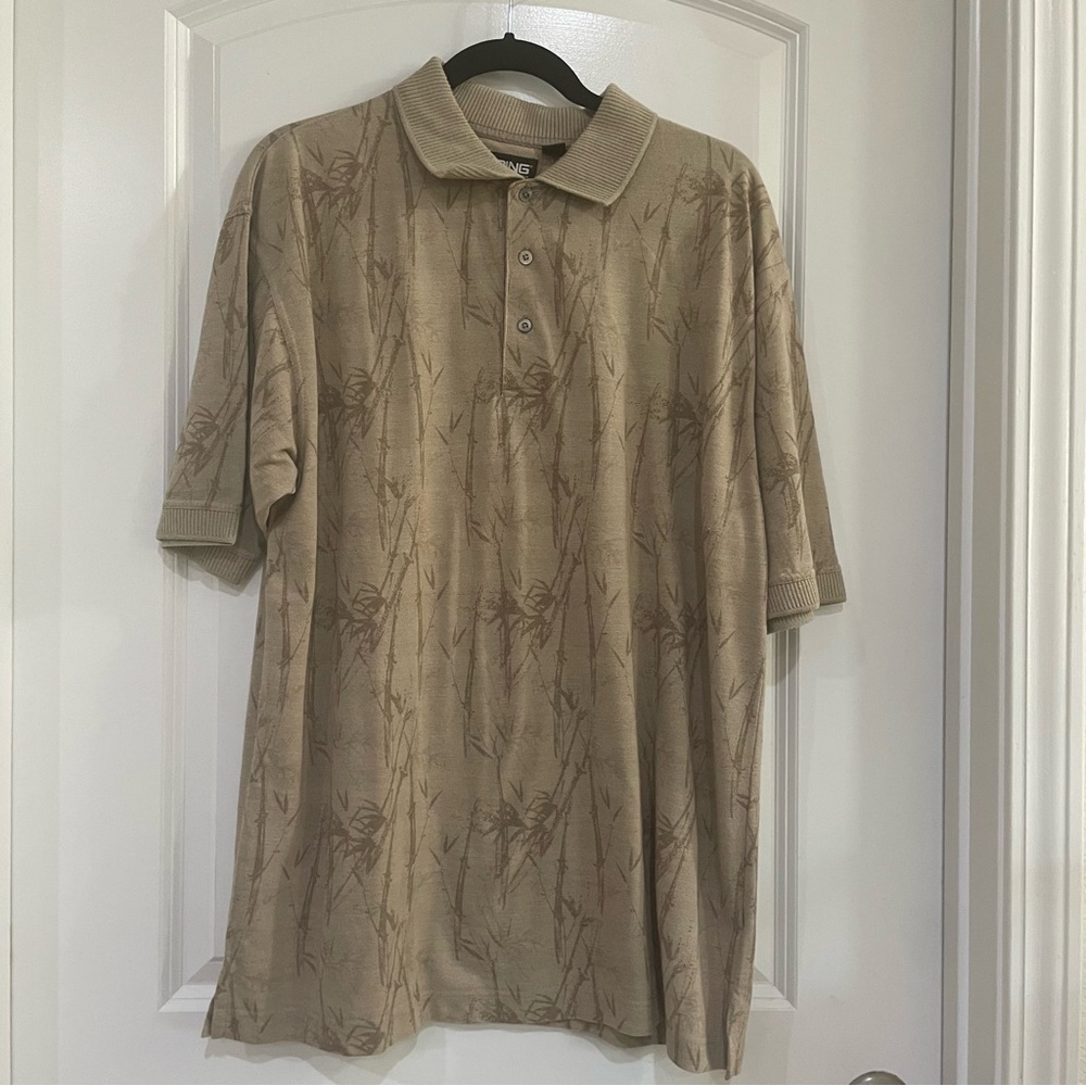 PING golf collection shirt tan color with bamboo shoots cotton mens size L polo